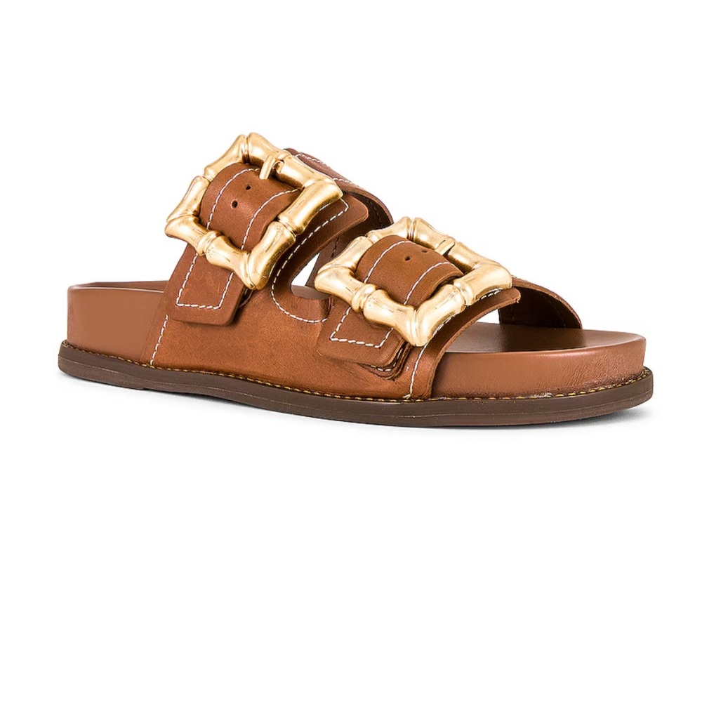 SCHUTZ Brown Sandals with Gold Buckles